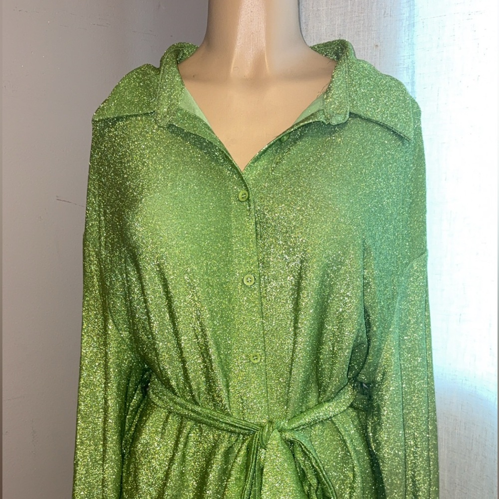 Fashion Nova Glittery Green Long Sleeve Dress